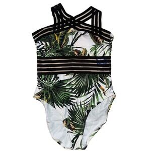 Hilor Women's Tropical Print Crossover Monokini‎ Swimsuit Size 10
